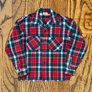 Vintage 50’s Marlboro La Playa Wool Plaid Flannel Button Up Board Shirt
